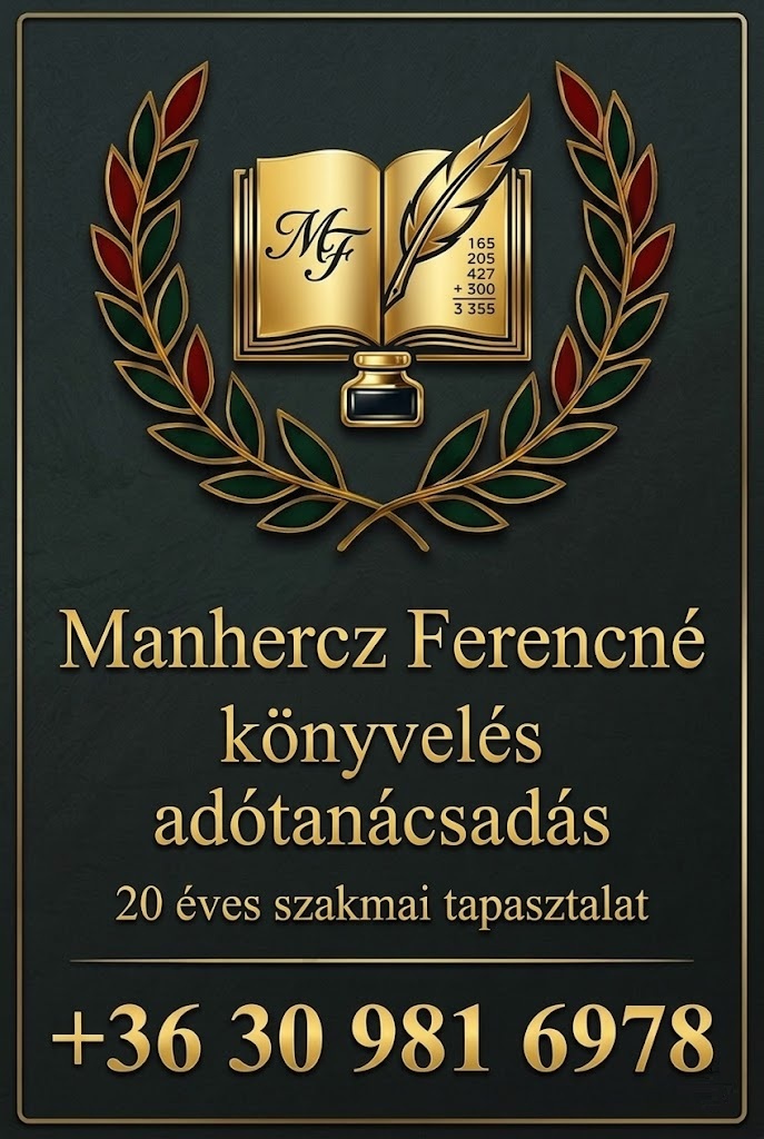 Manhercz Ferencné - proaktív könyvelés és adóoptimalizálás kis- és középvállalkozásoknak, igény szerint kényelmes online kapcsolattartással - Pilisvörösvár