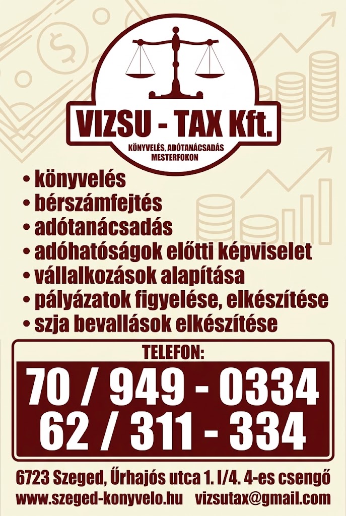 Vizsu-Tax Számviteli és Adótanácsadó Kft. - „Könyvelés, adótanácsadás mesterfokon.” - Szeged
